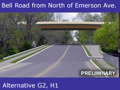 Bell Road from North of Emerson Avenue - Alternatives G2, H1