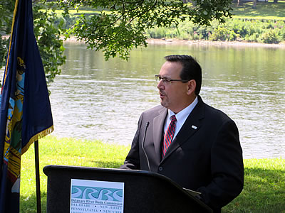 DRBC Executive Director Steve Tambini offering remarks at his oath of office ceremony at Washington Crossing State Park, N.J.