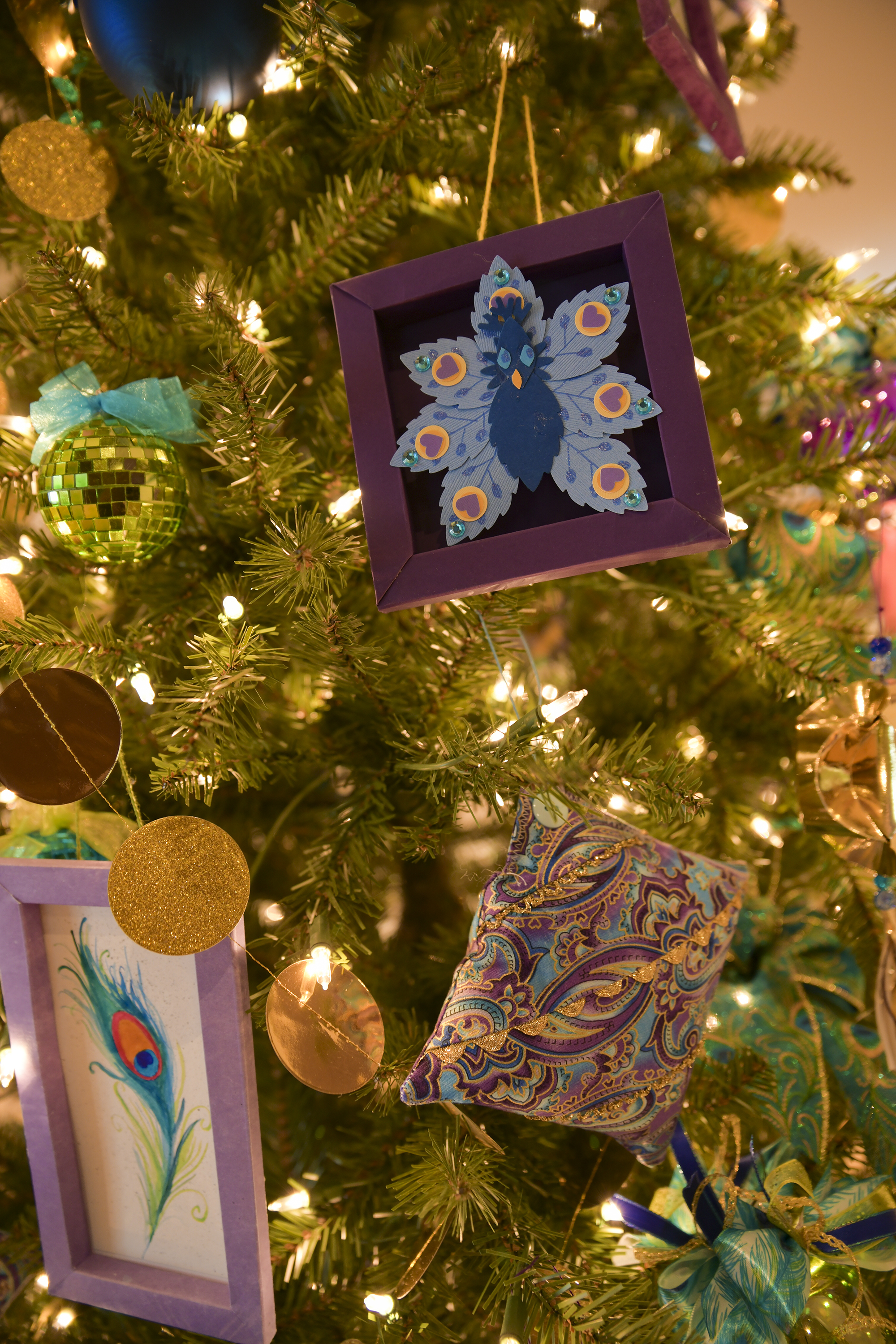 A close view of handmade ornaments on West Trenton Garden Club
