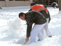 ChalleNGe cadets shovelling snow as part of their community service at Fort Dix. Photo by Melissa Bird, Fort Dix