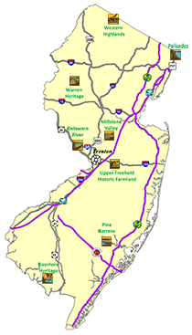 Map of New Jersey locating the scenic byways