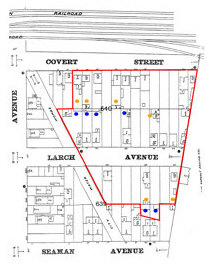 1896 Sanborn map of lots in the Covert/Larch Historic District